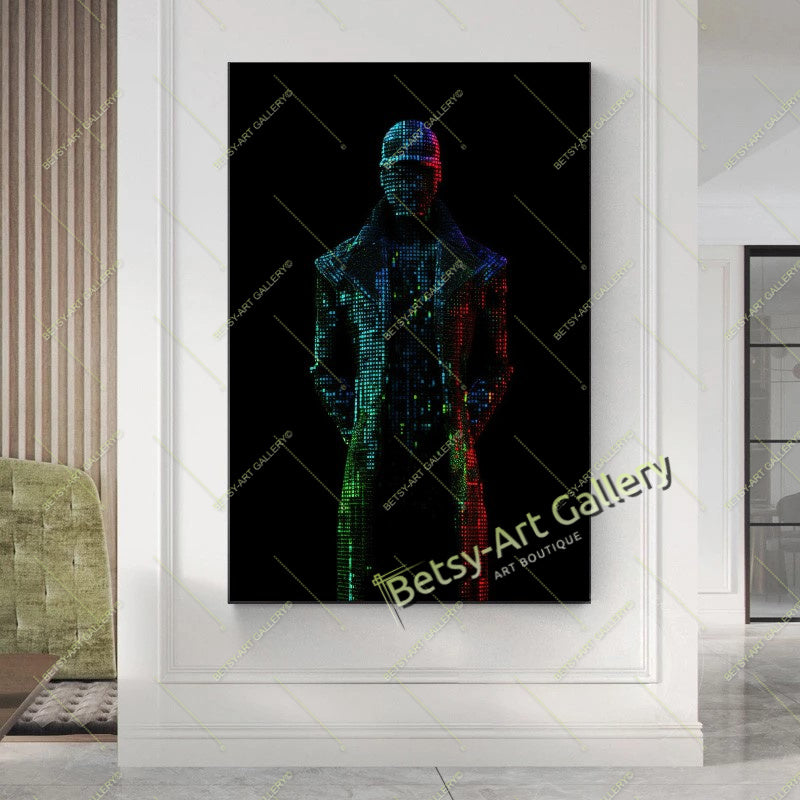 Green Neon Matrix Canvas Print, Modern Sci-Fi Home Decor