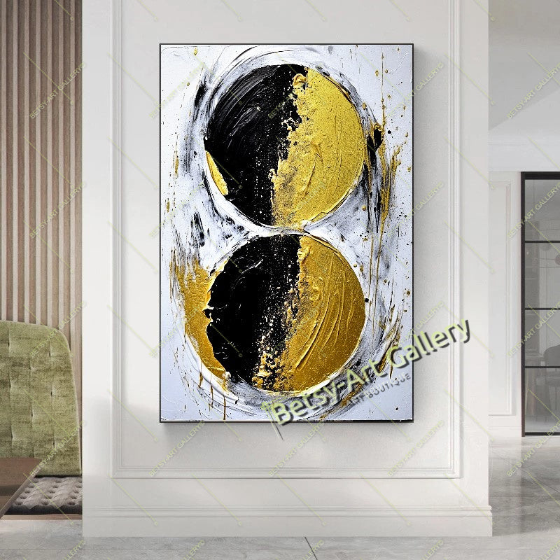 Gold Black White Abstract Canvas Print, Elegant Home Decor