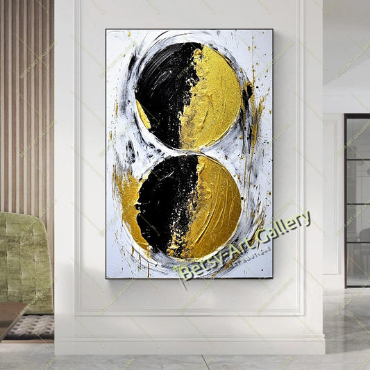 Gold Black White Abstract Canvas Print, Feng Shui Home Decor