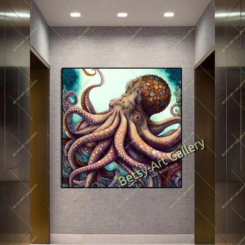 Octopus Wall Art Print on Canvas - Ocean Animal Decor