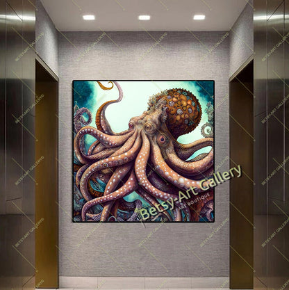 Octopus Wall Art Print on Canvas - Ocean Animal Decor