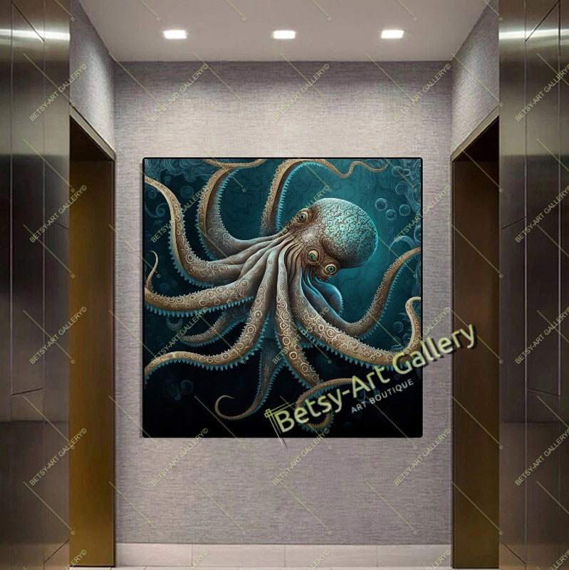 Octopus Wall Art Print on Canvas - Ocean Animal Decor