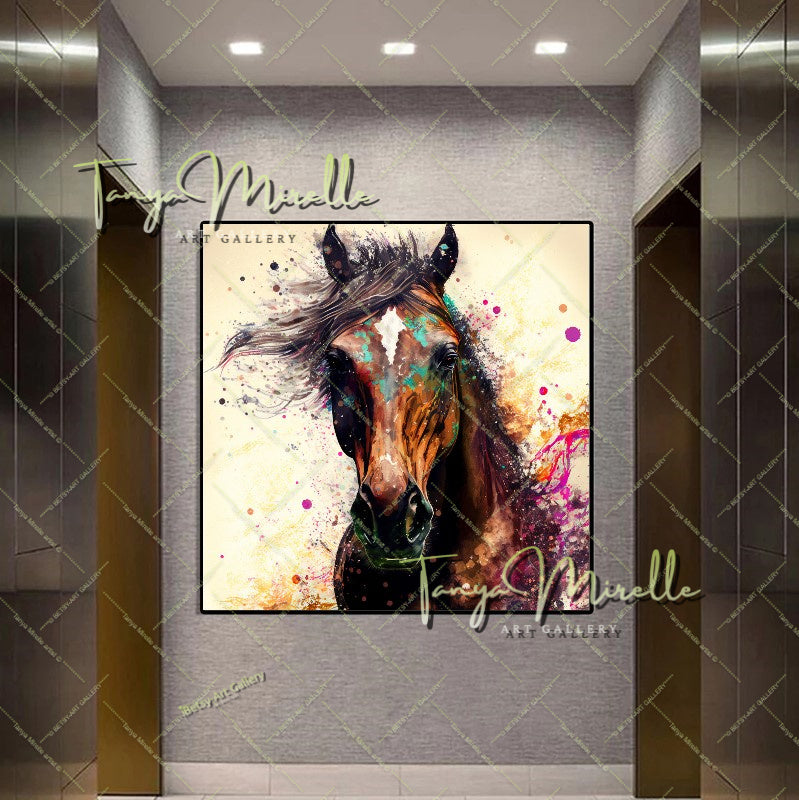 Horse Wall Decor – Abstract Equine Art on Stretched Canvas