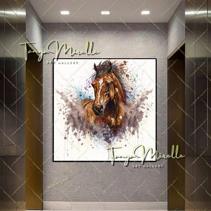Horse Wall Decor – Abstract Equine Art on Stretched Canvas