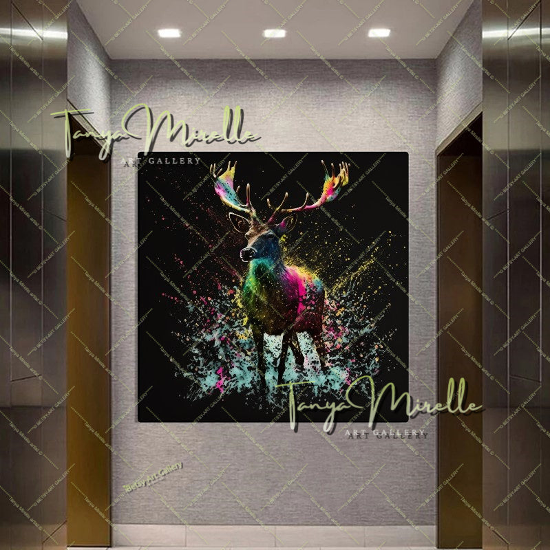 Colorful Deer Print on Canvas – Modern Wildlife Wall Art