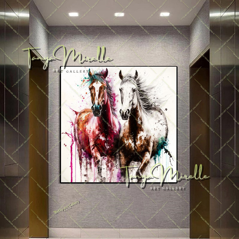 Running Horses Art Print on Canvas – Modern Wild Horse Wall Art