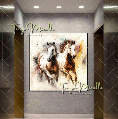 Running Horses Art Print on Canvas – Modern Wild Horse Wall Art