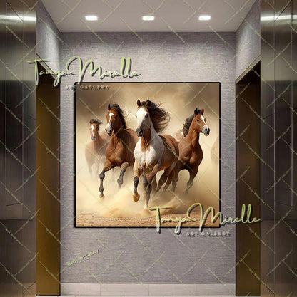 Running Horses Art Print on Canvas – Modern Wild Horse Wall Art