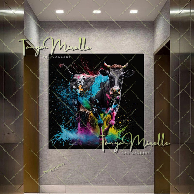 Vibrant Cow Canvas Print – Rustic Modern Animal Wall Art