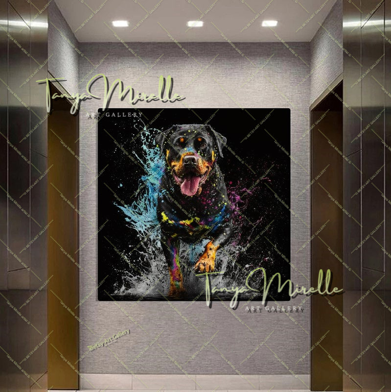 Floral Dog Canvas Print –  Modern Animal Wall Art