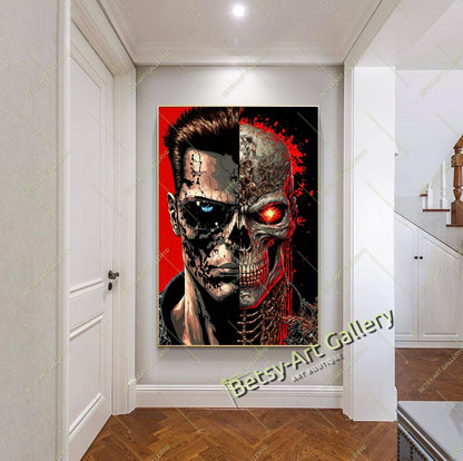 Terminator Canvas Wall Art Print - Cyberpunk Home Office Decor
