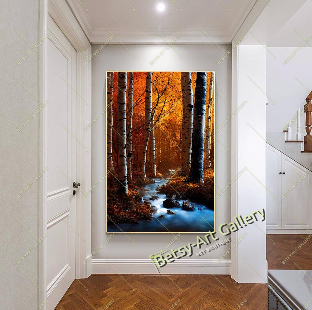 Autumn Birch Forest Canvas Print - Cozy Fall Landscape Wall Art