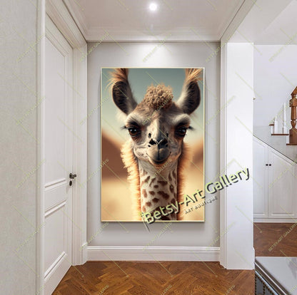 White Llama Canvas Print, Modern Animal Wall Art