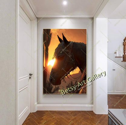 Western Cowboy Sunset Canvas Print, Cowboy and Horse Wall Art