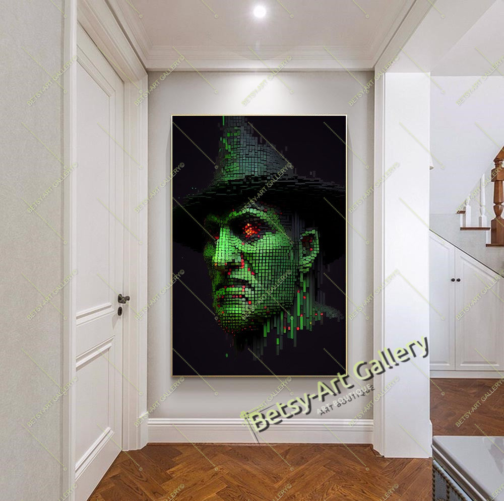 Glitch Effect Portrait Print on Canvas - Neon Pixel Wall Decor