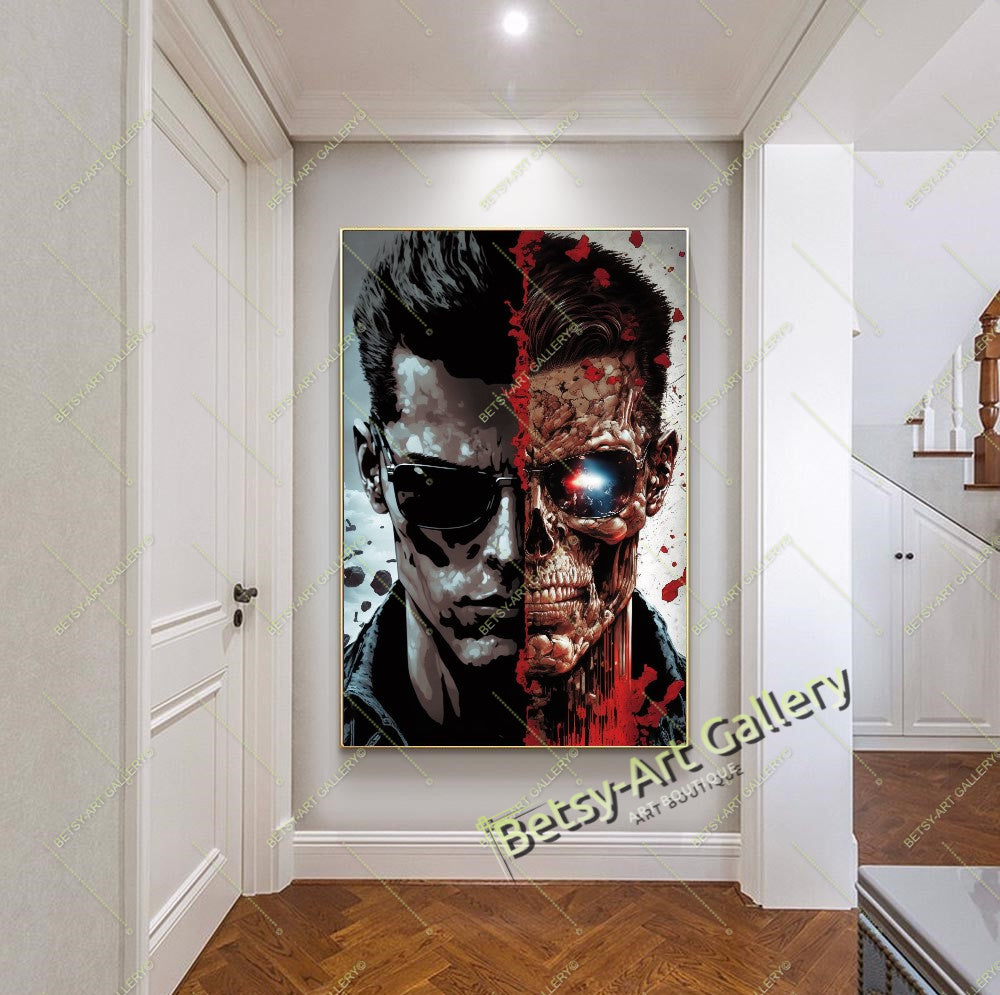 Terminator Canvas Wall Art Print - Cyberpunk Home Office Decor