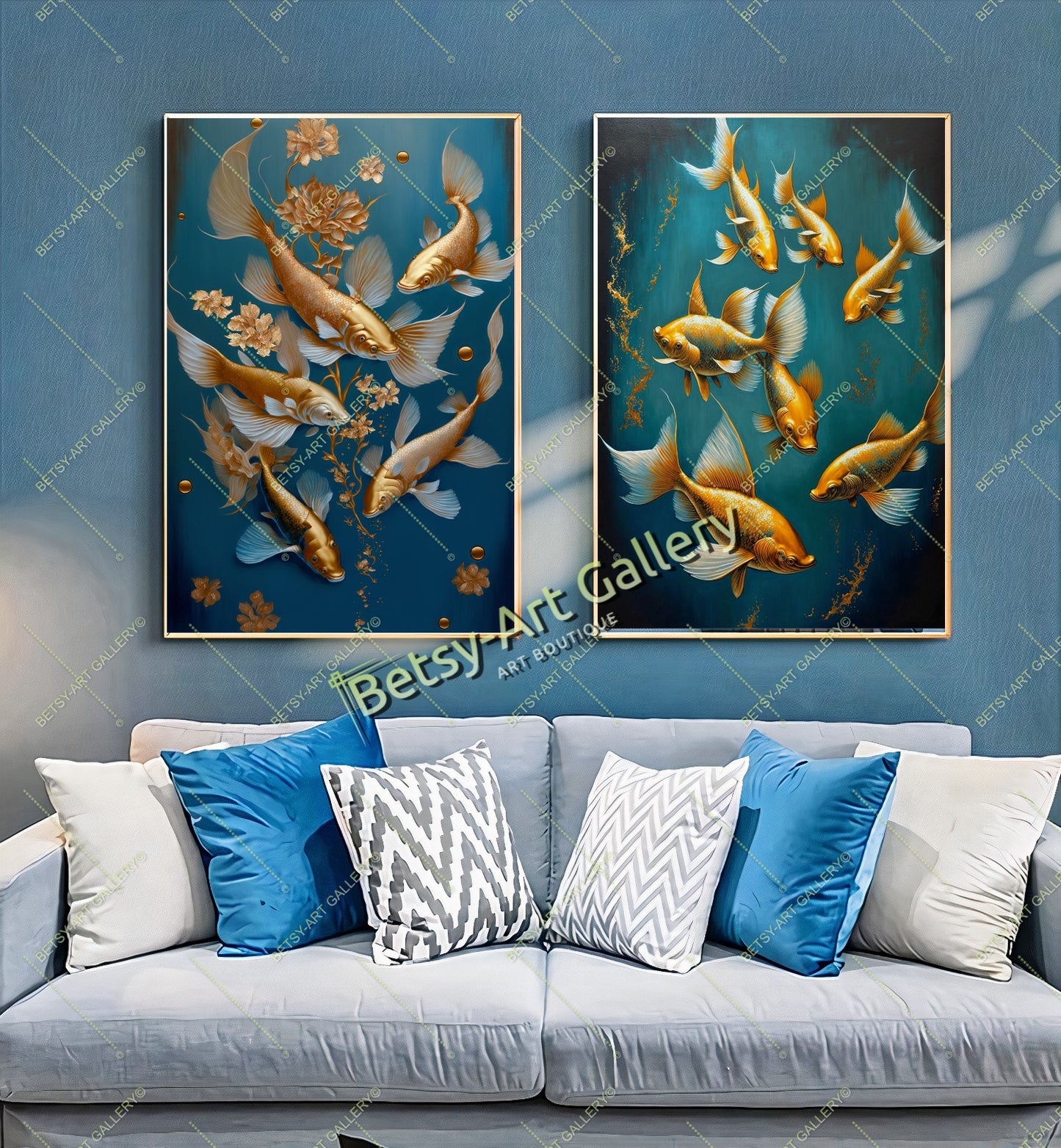 Gold Abstract Koi Fish Canvas Print - Elegant Fish Wall Art