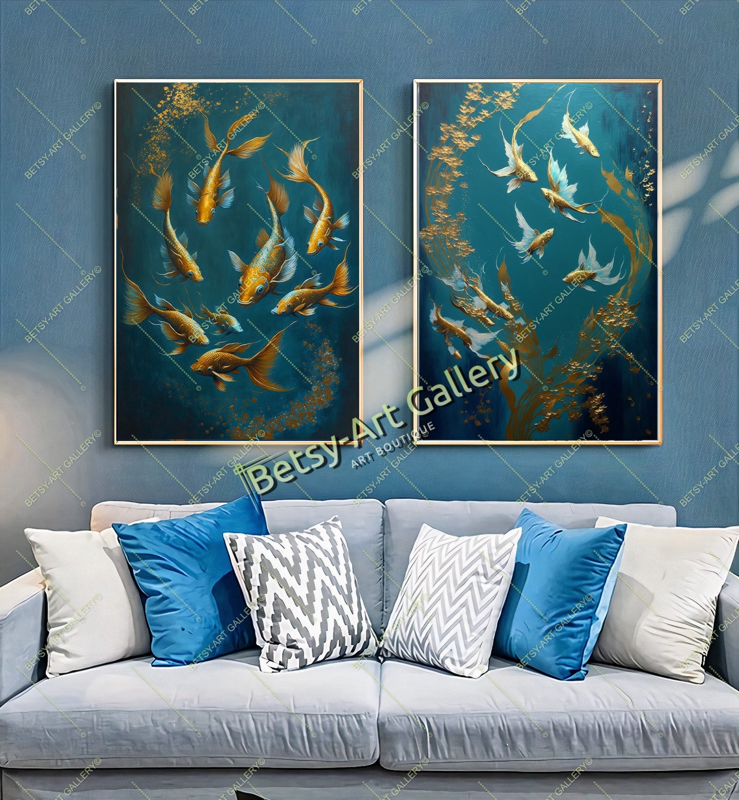Gold Abstract Koi Fish Canvas Print - Elegant Fish Wall Art