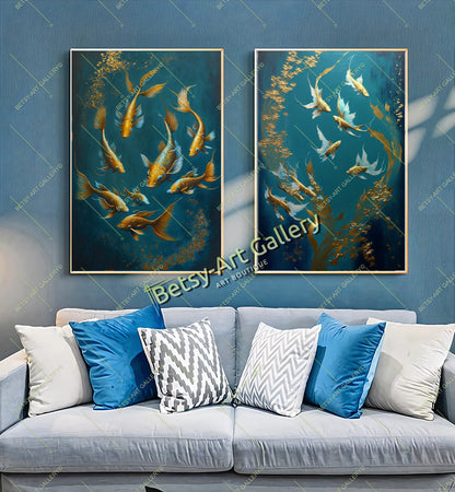 Gold Abstract Koi Fish Canvas Print - Elegant Fish Wall Art