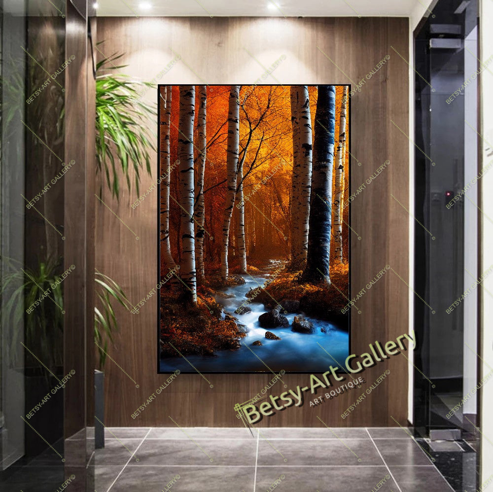 Autumn Birch Forest Canvas Print - Cozy Fall Landscape Wall Art