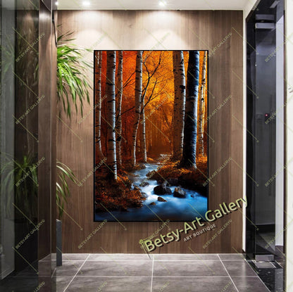 Autumn Birch Forest Canvas Print - Cozy Fall Landscape Wall Art