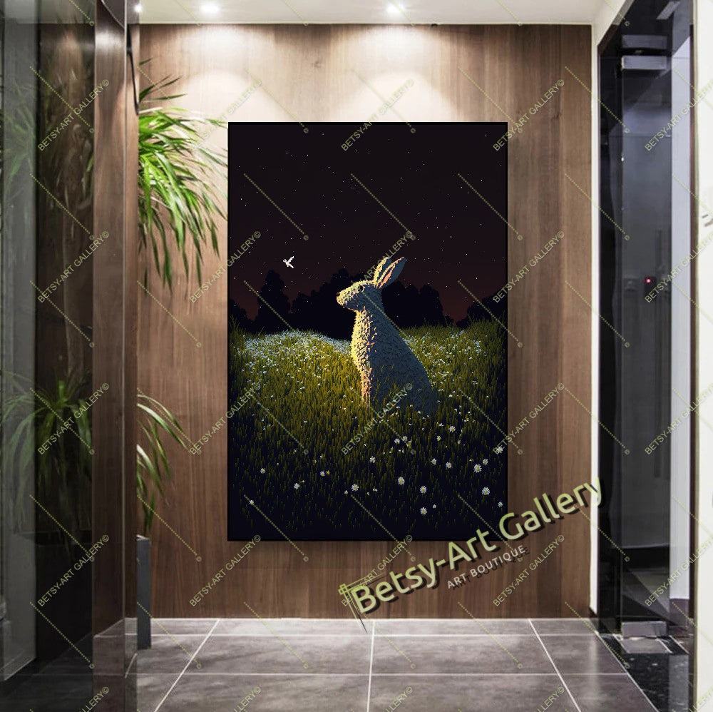 Rabbit Art Print on Canvas - Alpine Mountain Landscape Painting