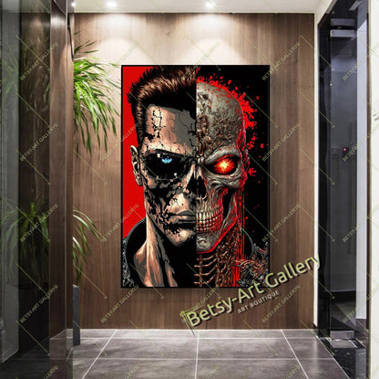 Terminator Canvas Wall Art Print - Cyberpunk Home Office Decor
