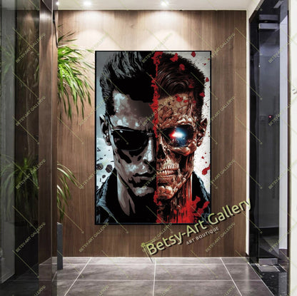 Terminator Canvas Wall Art Print - Cyberpunk Home Office Decor