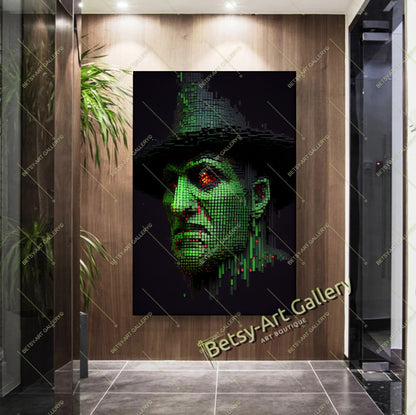 Glitch Effect Portrait Print on Canvas - Neon Pixel Wall Decor