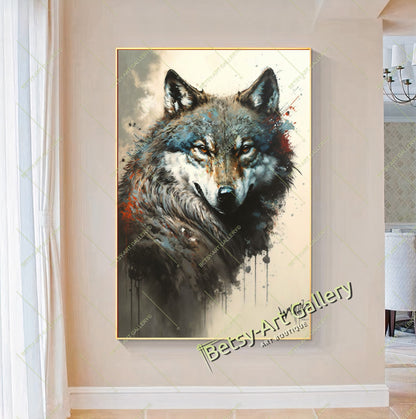 Wolf Watercolor Canvas Print - Abstract Animal Wall Art