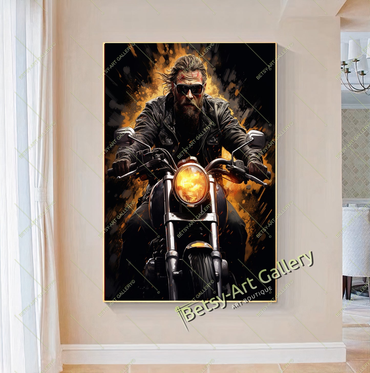 Biker Motorcycle Canvas Print, Rider Wall Art