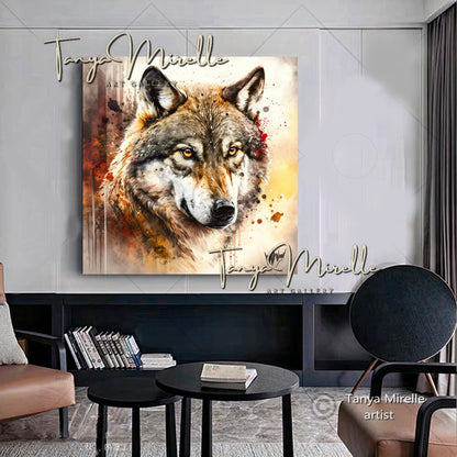Colorful Wolf Art Print on Canvas – Modern Abstract Animal Wall Art