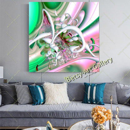 Neon Floral Abstract Canvas Print - Elegant Modern Wall Art