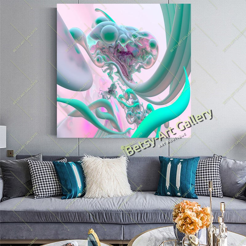 Neon Floral Abstract Canvas Print - Elegant Modern Wall Art