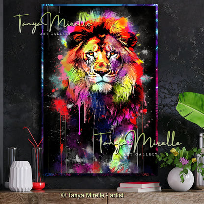 Colorful Graffiti Lion Canvas Print – Vibrant Animal Wall Art