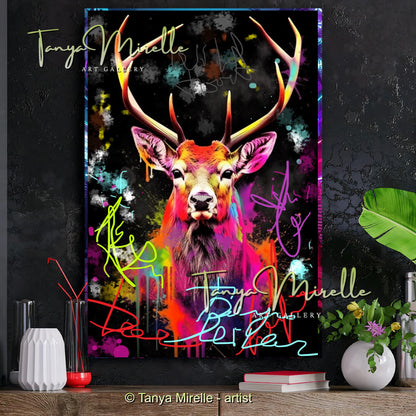 Vivid Graffiti Deer Canvas – Colorful Animal Print