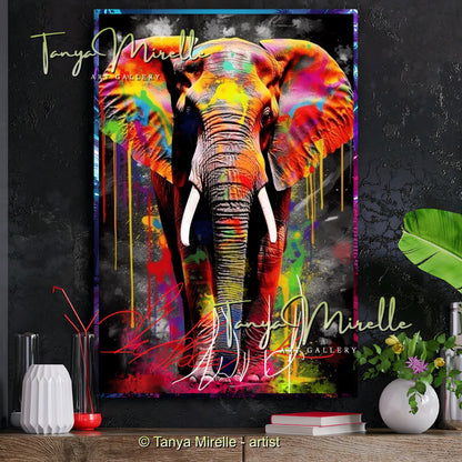 Graffiti Elephant Wall Art Print – Colorful Animal Canvas