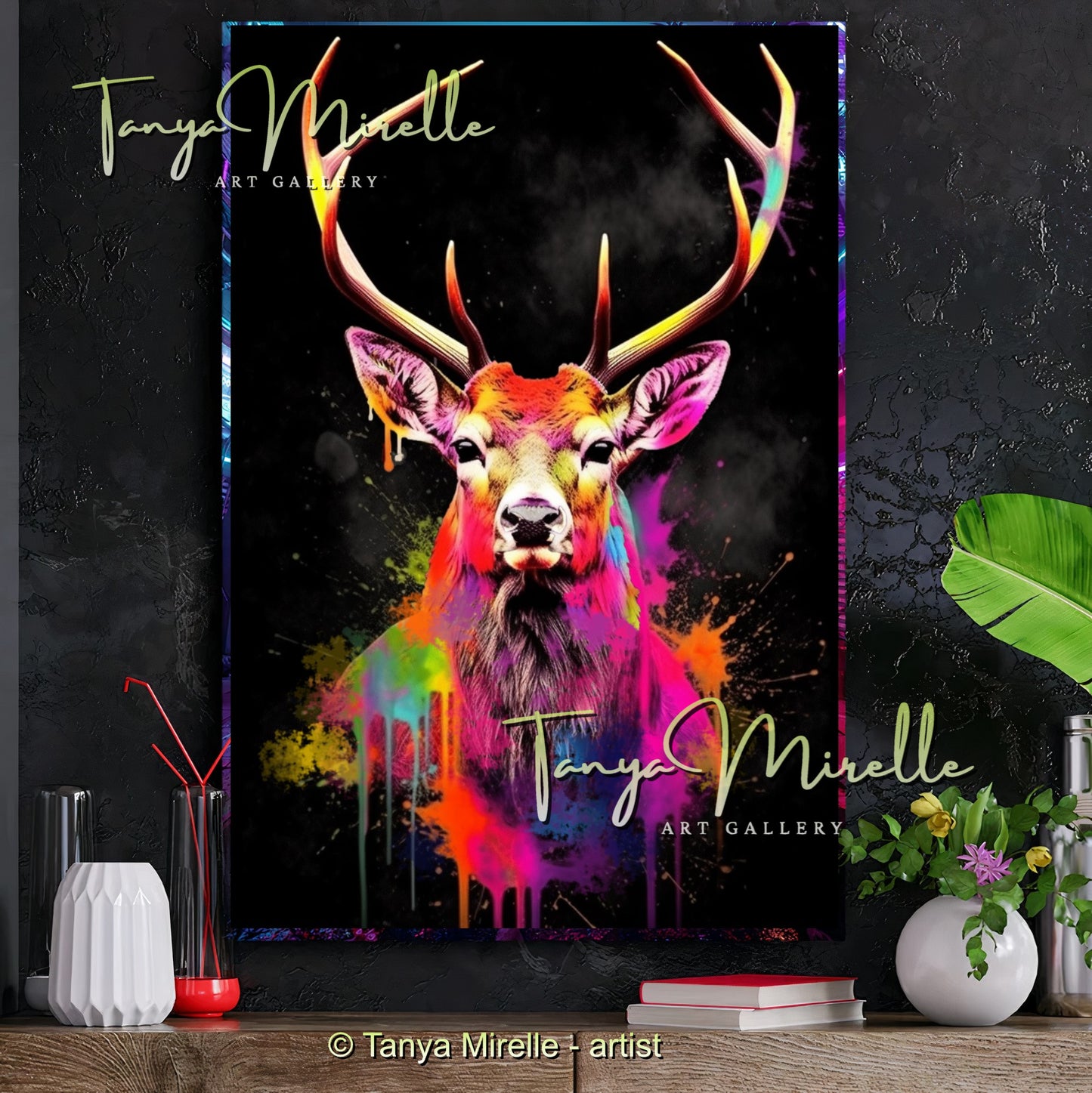 Vivid Graffiti Deer Canvas – Colorful Animal Print
