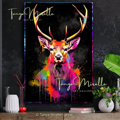 Vivid Graffiti Deer Canvas – Colorful Animal Print