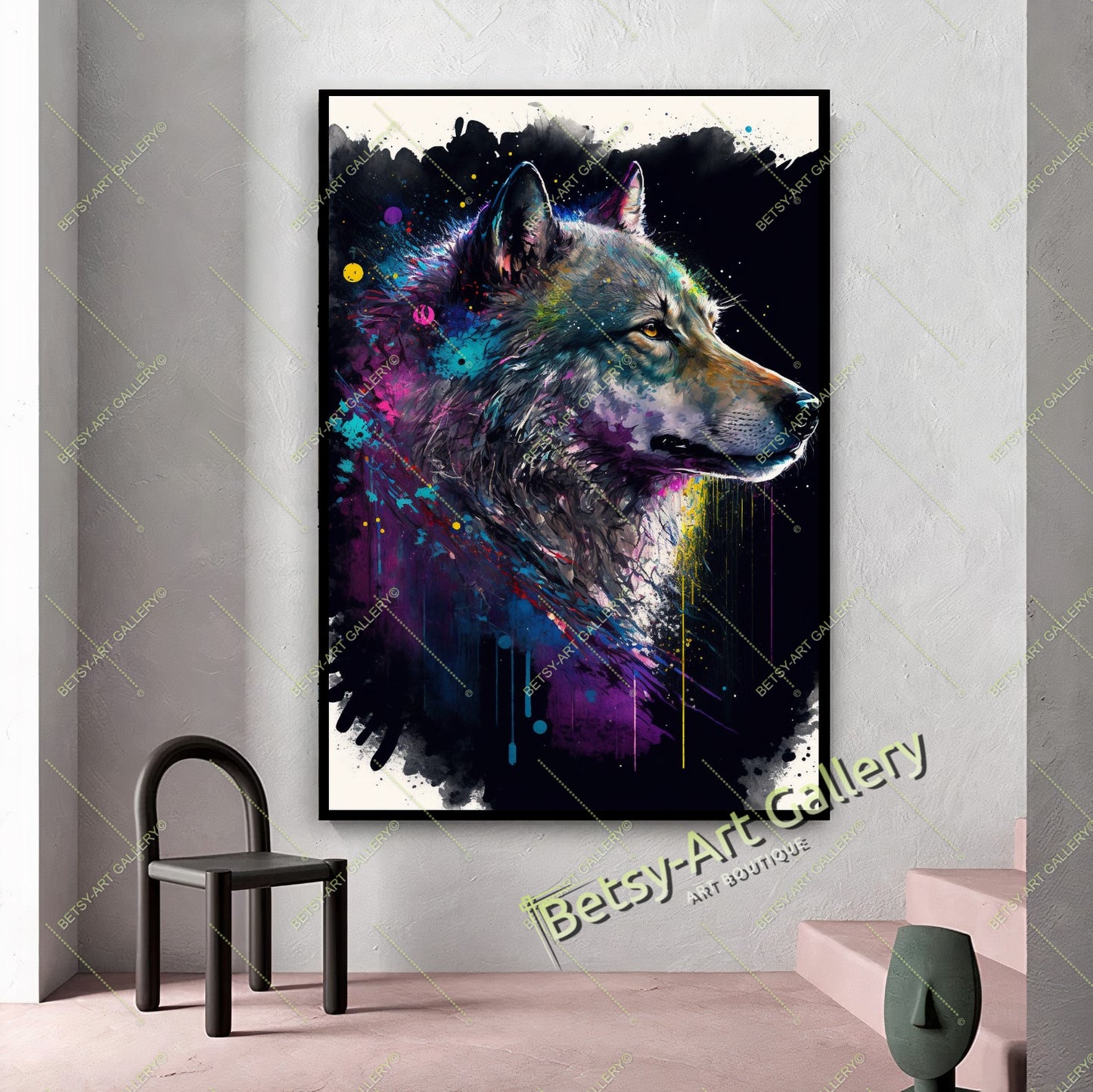 Wolf Watercolor Canvas Print - Abstract Animal Wall Art