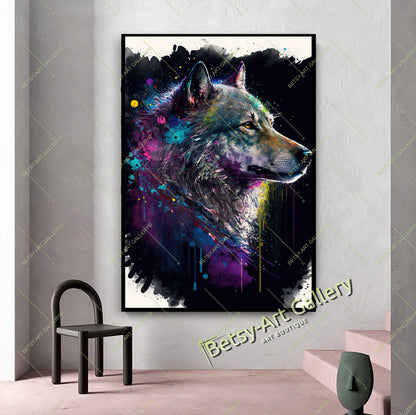 Wolf Watercolor Canvas Print - Abstract Animal Wall Art