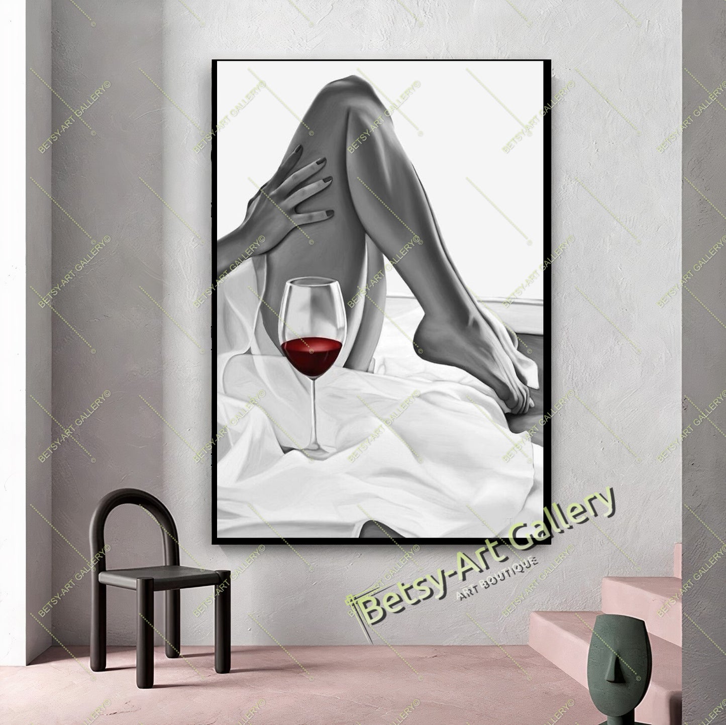 Woman Legs with Wine Canvas Print, Elegant Feminine Wall Art