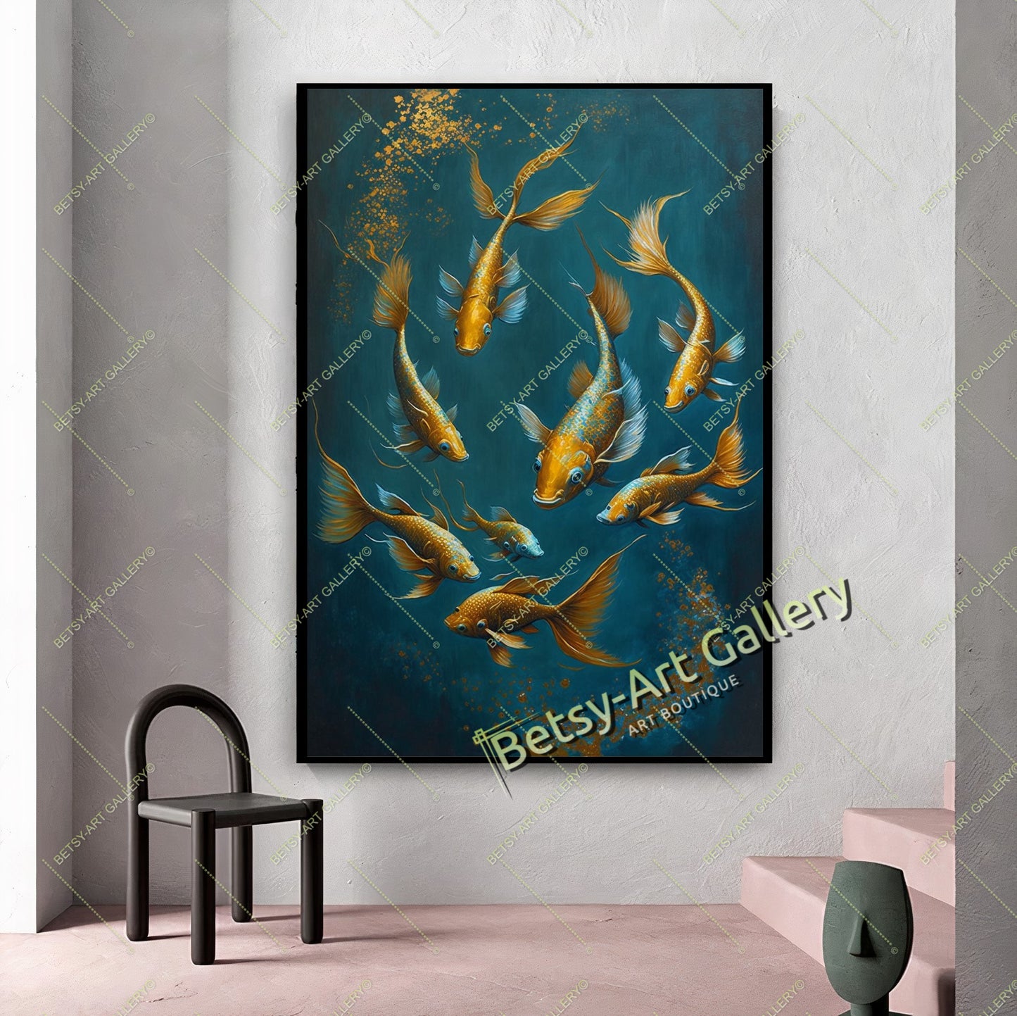 Gold Abstract Koi Fish Canvas Print - Elegant Fish Wall Art
