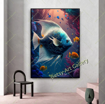 Caribbean Ocean Underwater Fish Canvas Print - Beach House Decor
