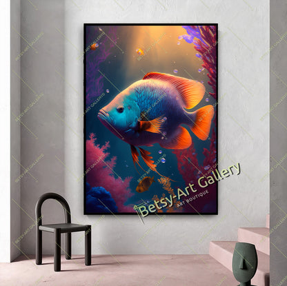 Caribbean Ocean Underwater Fish Canvas Print - Beach House Decor