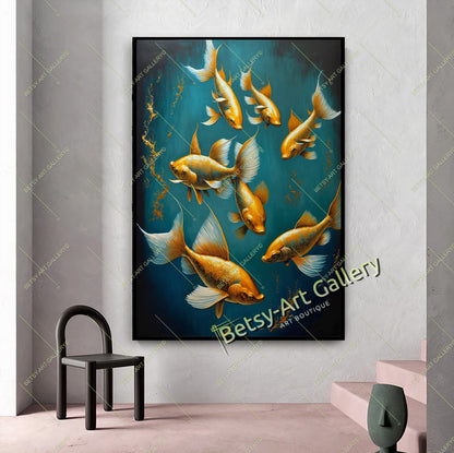 Gold Abstract Koi Fish Canvas Print - Elegant Fish Wall Art