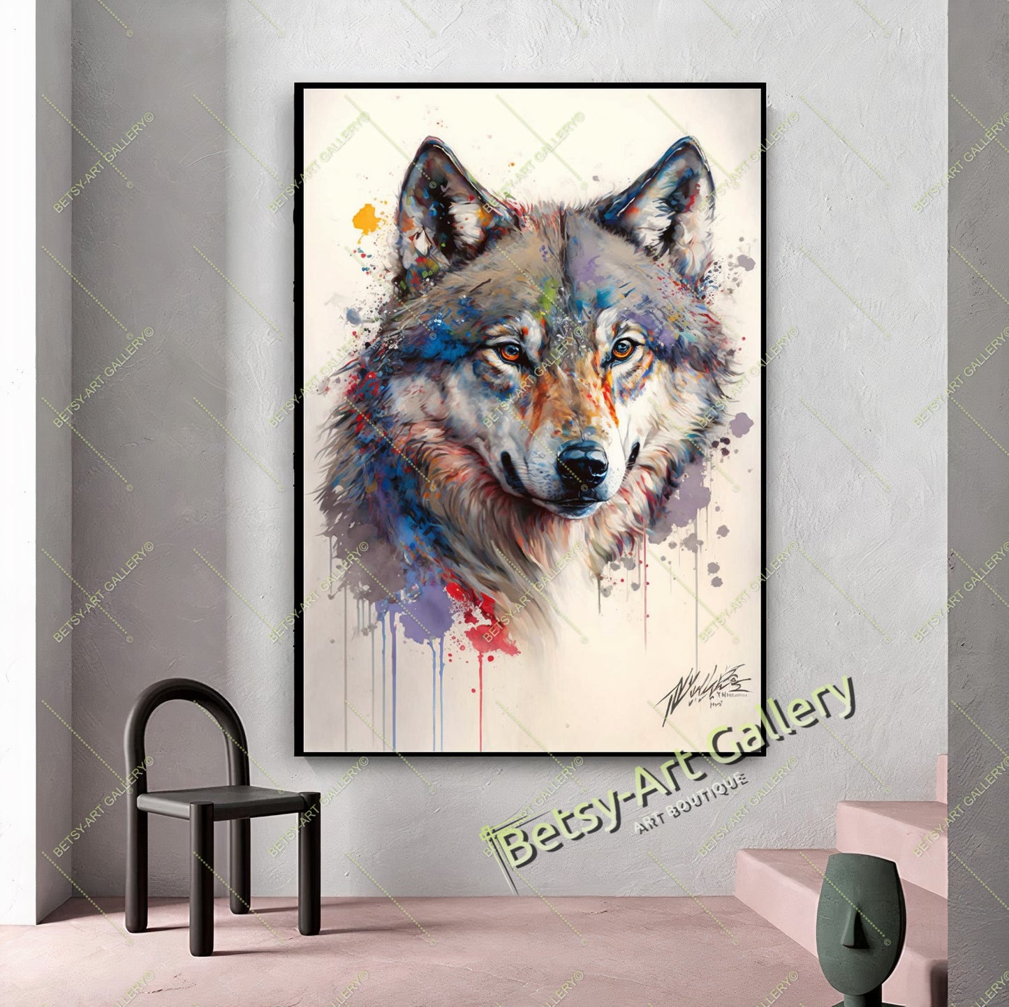 Wolf Watercolor Canvas Print - Abstract Animal Wall Art