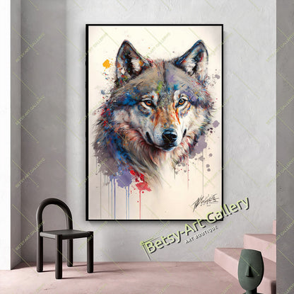 Wolf Watercolor Canvas Print - Abstract Animal Wall Art
