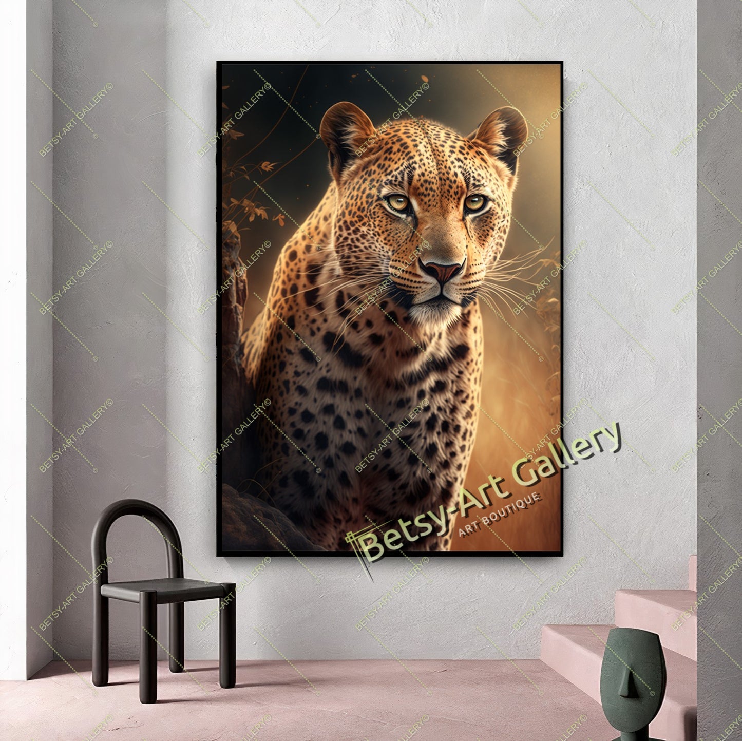 Jungle Puma and Leopard Canvas Print, Wild Cats Wall Art