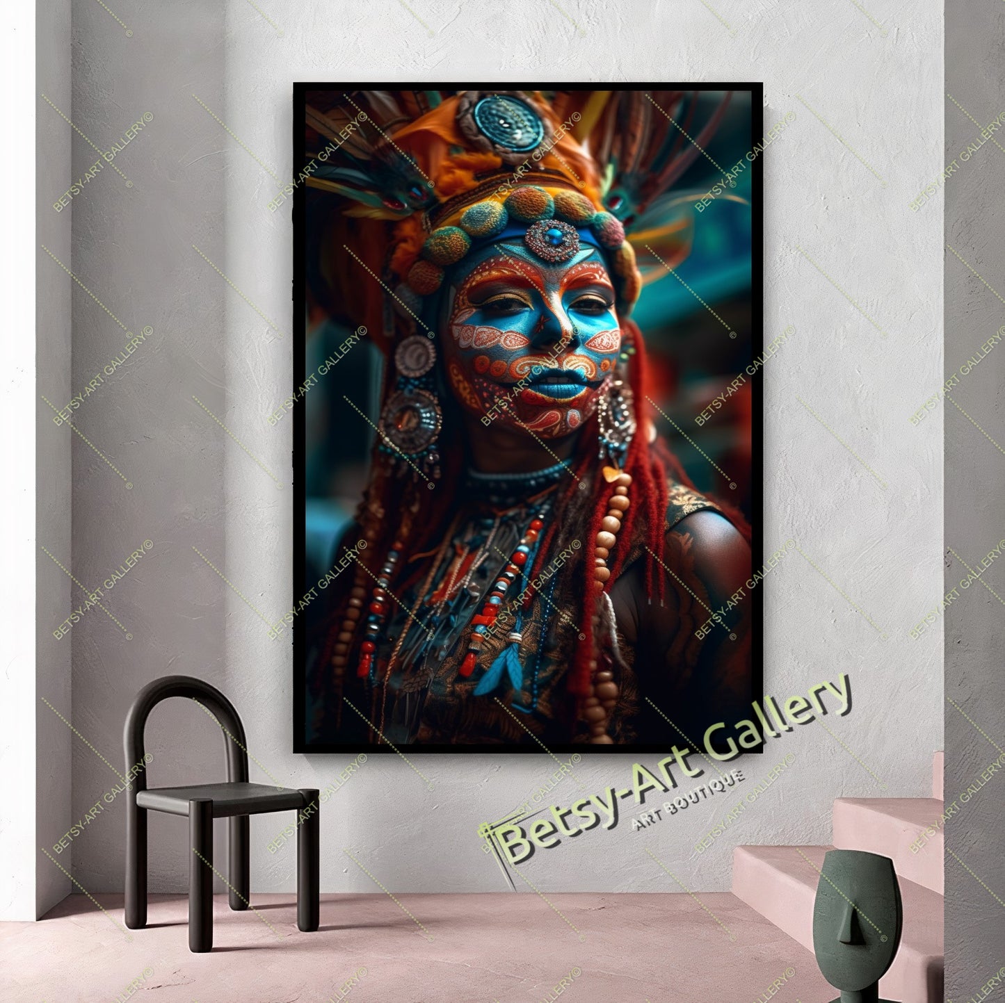 Abstract African Woman Canvas Print, Modern Tribal Art